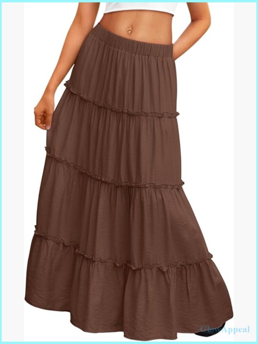 Boho Maxi Skirt High Waist with Pockets Flowy Ruffle Hem Casual